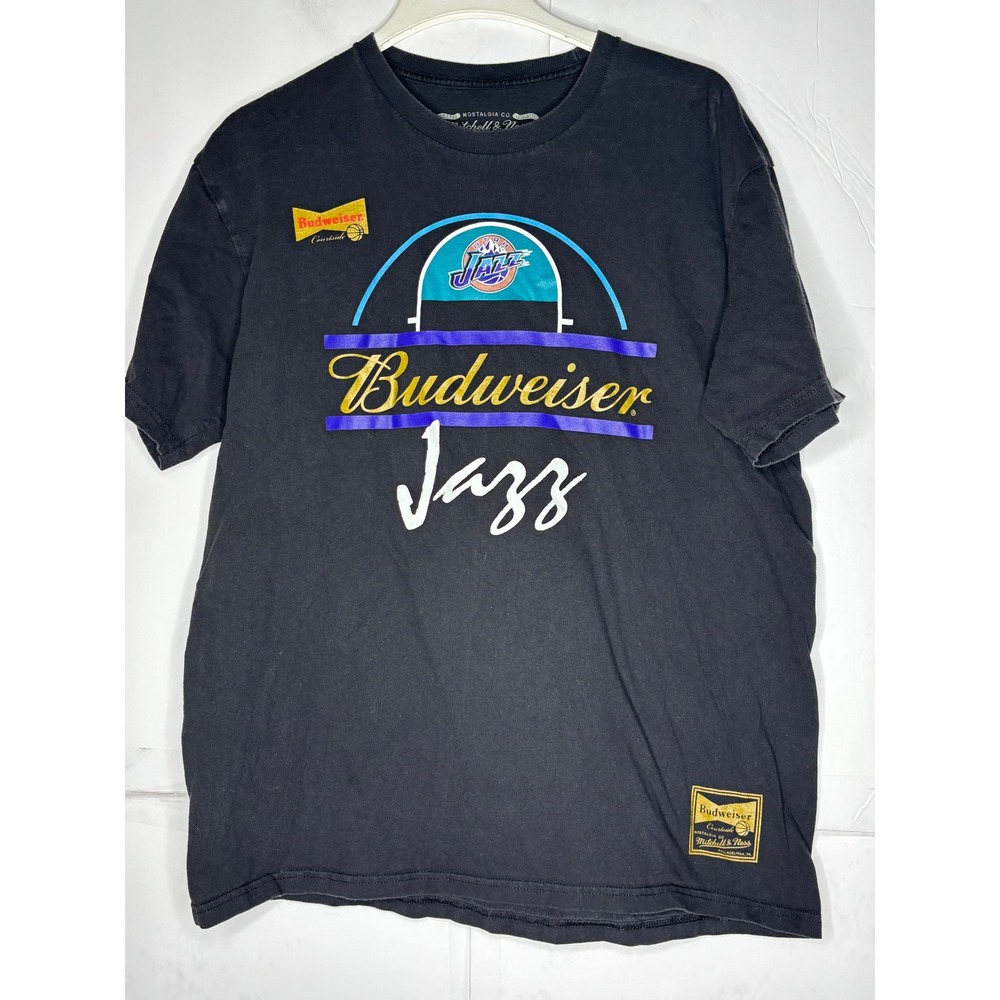 Mitchell & Ness Utah Jazz Budweiser Courtside Black‎ Graphic T-Shirt Mens Large